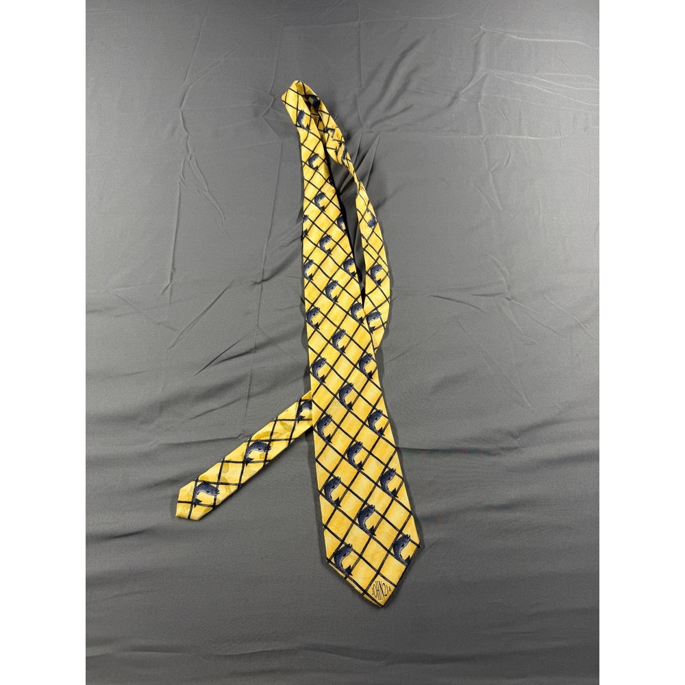 Eagles Wings John 21:6 Christian Fish Tie 100% Silk Yellow Navy Religious